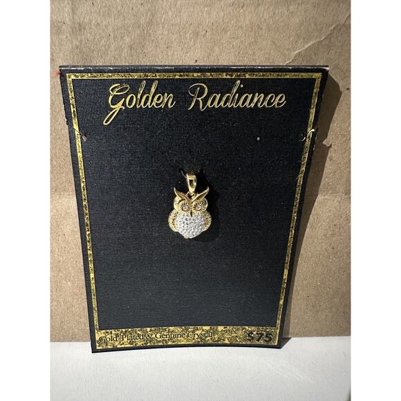Owl Bird Animal Charm CZ Crystal Brass Gold Plated Pendant NEW - Picture 1 of 3